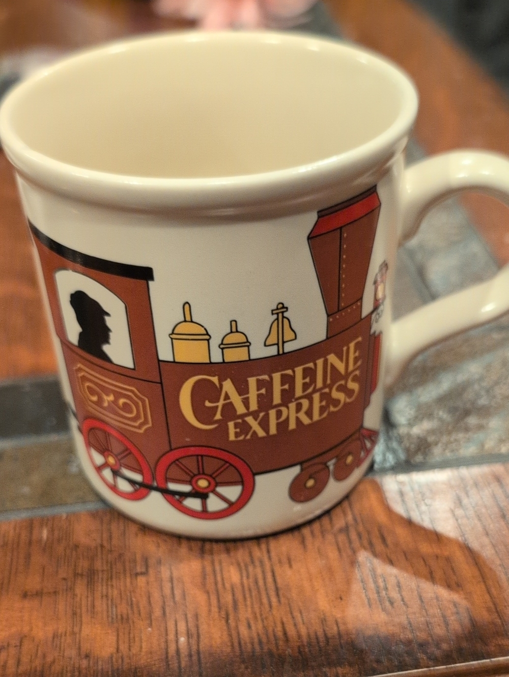 Vintage Designers Collection Brown Ceramic Coffee Mug Caffeine Express 1985Japan